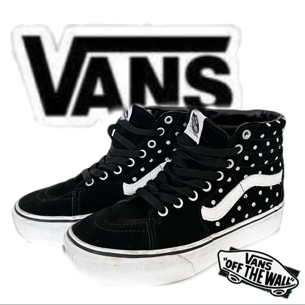 VANS Old Skool High Tops Polka Dot Black and White Womens 8 suede
